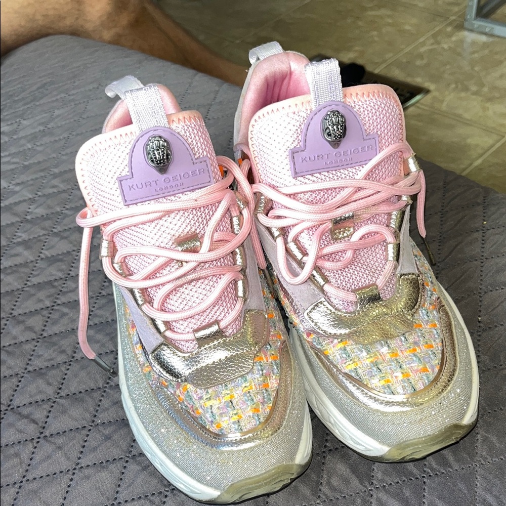 Kurt Geiger Kids Pink and Gold Glitter Sneakers